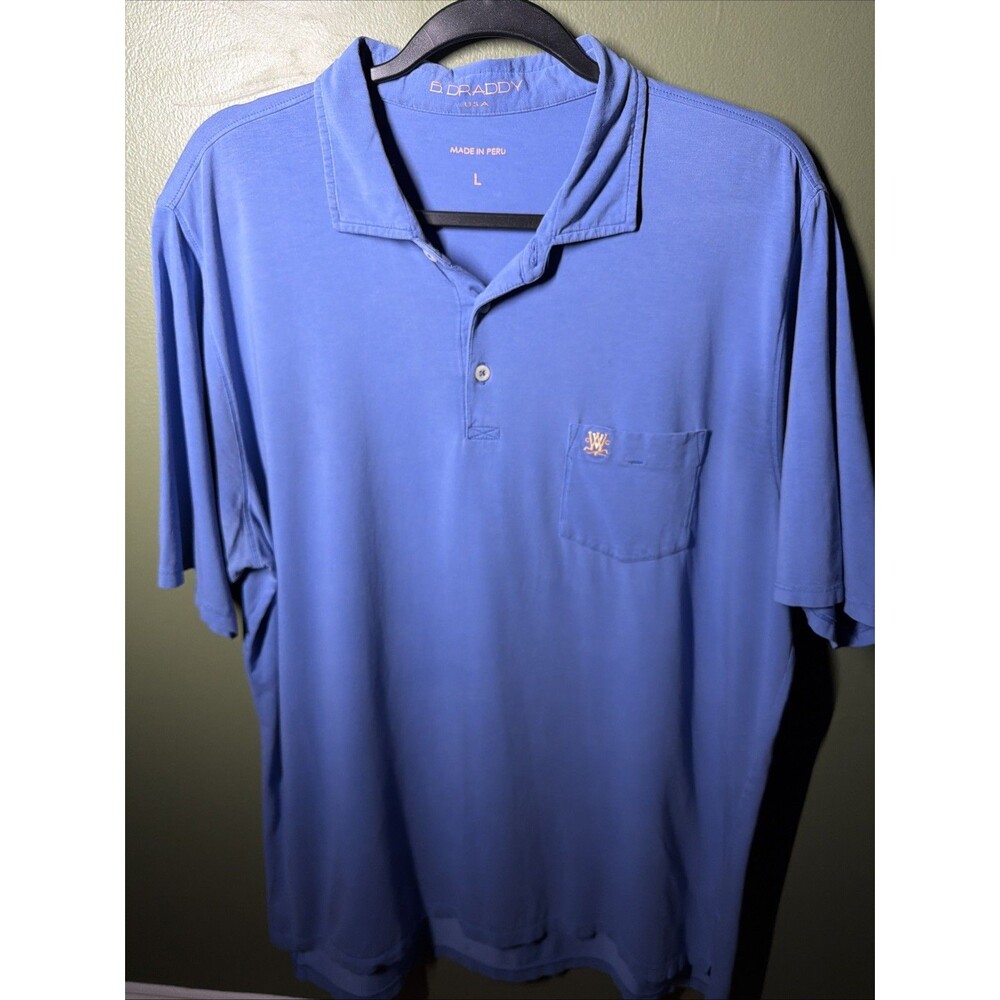 B. Draddy Tommy Golf Polo Shirt Mens Large Blue Pima Cotton Stretch Logo